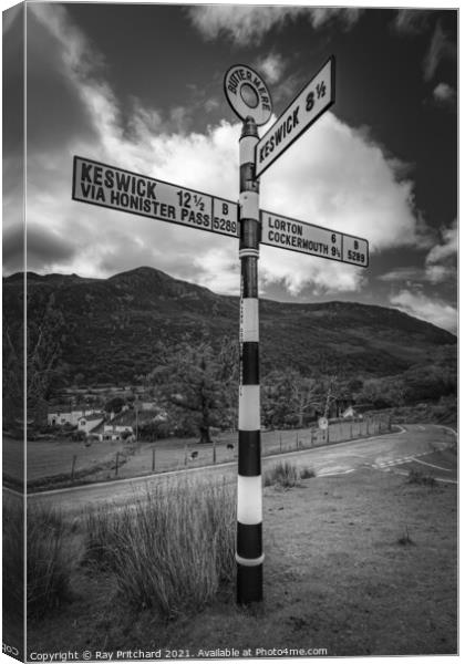 Buttermere Signpost Canvas Print by Ray Pritchard