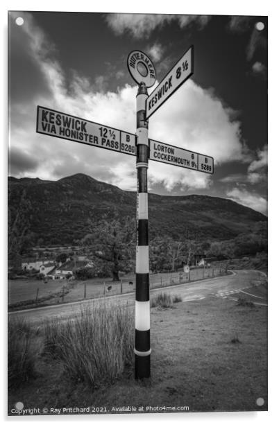 Buttermere Signpost Acrylic by Ray Pritchard
