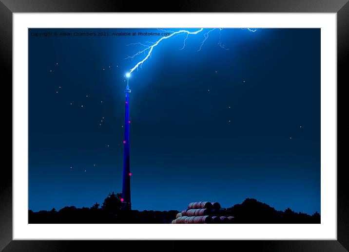 Emley Moor Mast Lightning Strike Framed Mounted Print by Alison Chambers