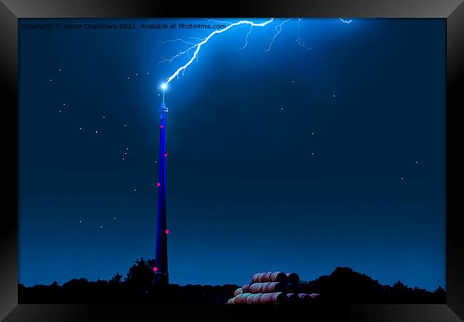 Emley Moor Mast Lightning Strike Framed Print by Alison Chambers