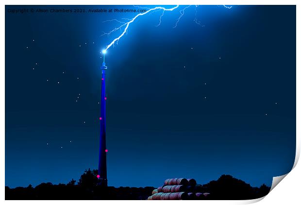 Emley Moor Mast Lightning Strike Print by Alison Chambers
