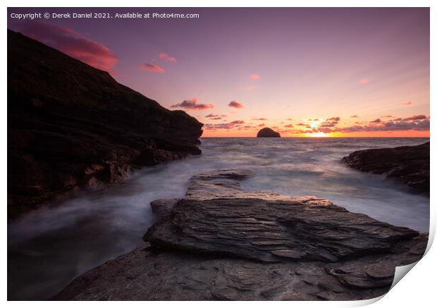 Trebarwith Strand Sunset, Cornwall Print by Derek Daniel