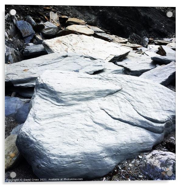 Giant Pebbles. Lee Bay. Acrylic by David Cross