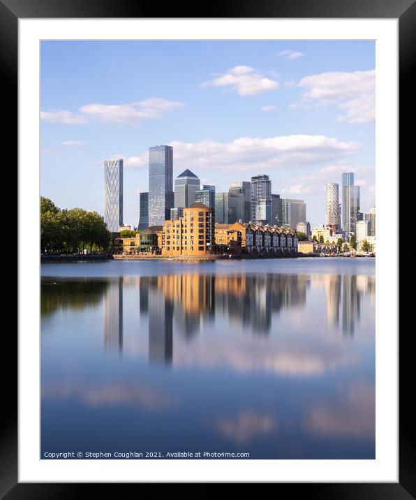 Canary Wharf from Greenland Dock Framed Mounted Print by Stephen Coughlan