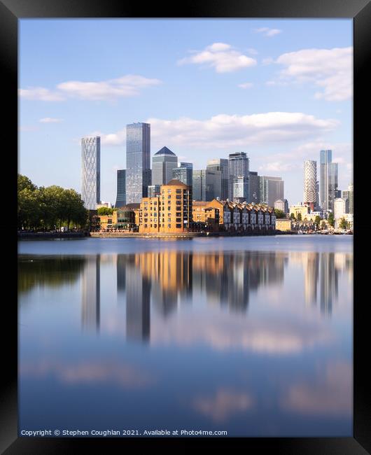 Canary Wharf from Greenland Dock Framed Print by Stephen Coughlan