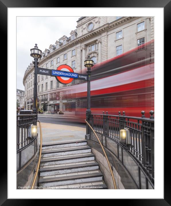 Piccadilly Bus Whoosh Framed Mounted Print by Stephen Coughlan