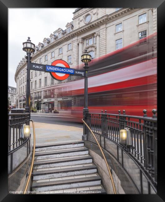 Piccadilly Bus Whoosh Framed Print by Stephen Coughlan
