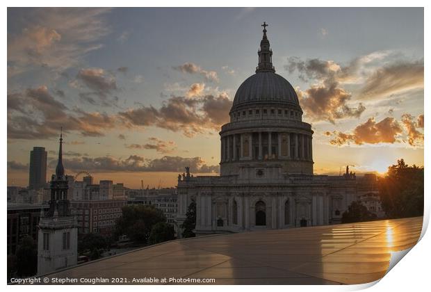 Sunset at St Pauls Cathedral Print by Stephen Coughlan