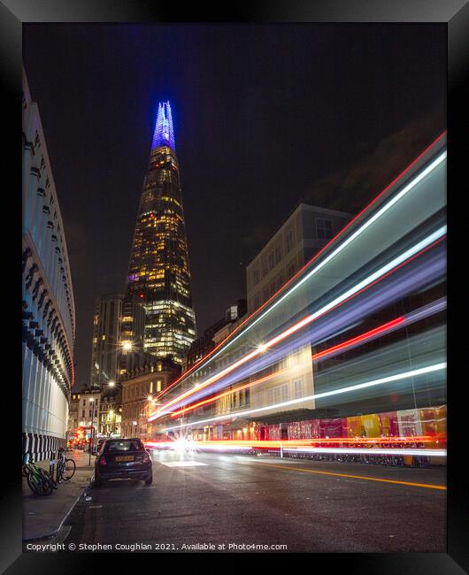 The Shard Bus Trails Framed Print by Stephen Coughlan