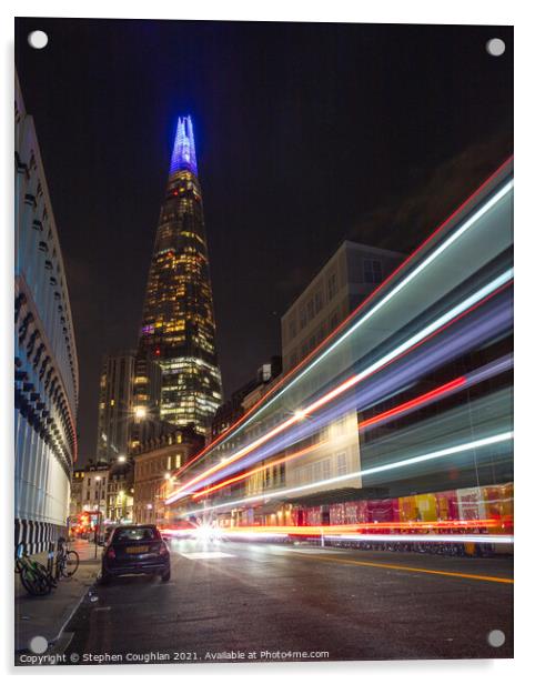 The Shard Bus Trails Acrylic by Stephen Coughlan