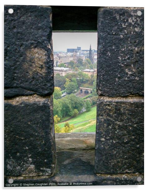Scott Monument from Edinburgh Castle Acrylic by Stephen Coughlan