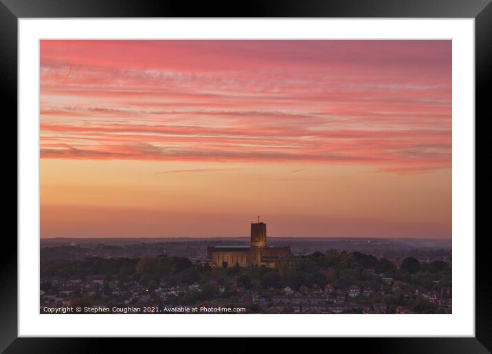 Guildford Cathedral Sunset Framed Mounted Print by Stephen Coughlan