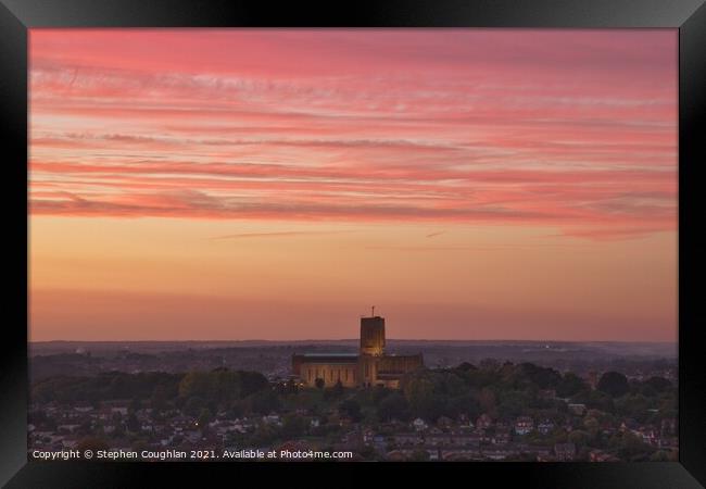 Guildford Cathedral Sunset Framed Print by Stephen Coughlan