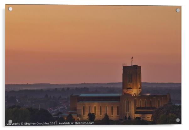 Guildford Cathedral Sunset Acrylic by Stephen Coughlan