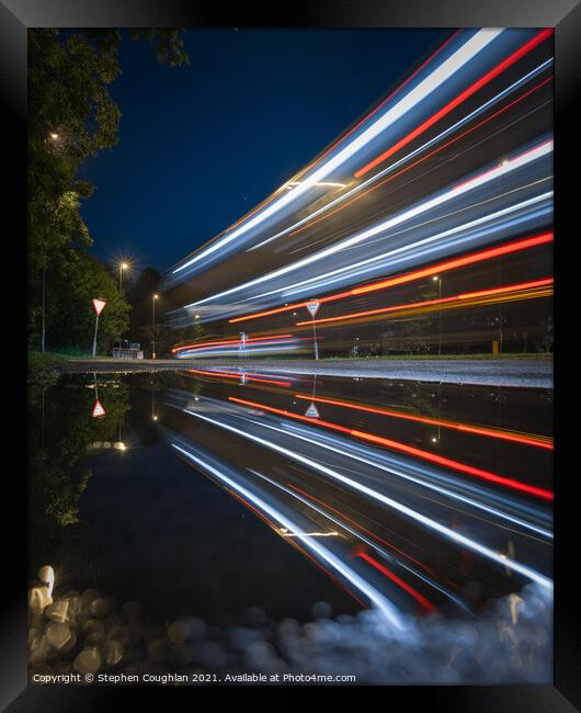 Bus Trail Reflections Framed Print by Stephen Coughlan