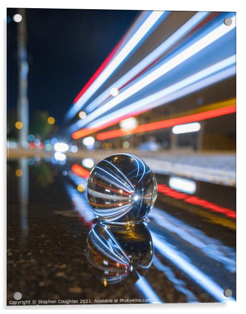 Lensball Bus Trails With Reflections Acrylic by Stephen Coughlan