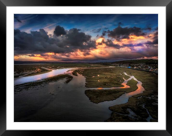 Penclawdd sunset on the Loughor estuary Framed Mounted Print by Leighton Collins