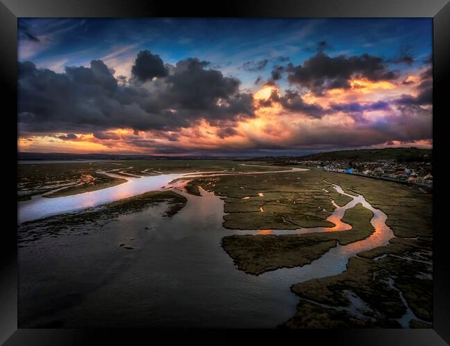Penclawdd sunset on the Loughor estuary Framed Print by Leighton Collins