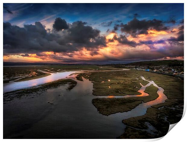 Penclawdd sunset on the Loughor estuary Print by Leighton Collins