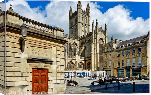 Awe-inspiring view of Bath Abbey and the Roman Bat Canvas Print by Roger Mechan