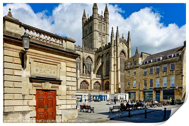 Awe-inspiring view of Bath Abbey and the Roman Bat Print by Roger Mechan