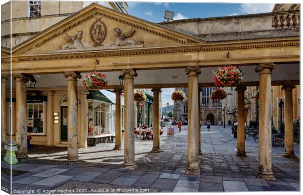 Bath Abbey's Colonnaded Portico Canvas Print by Roger Mechan