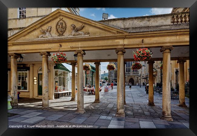 Bath Abbey's Colonnaded Portico Framed Print by Roger Mechan