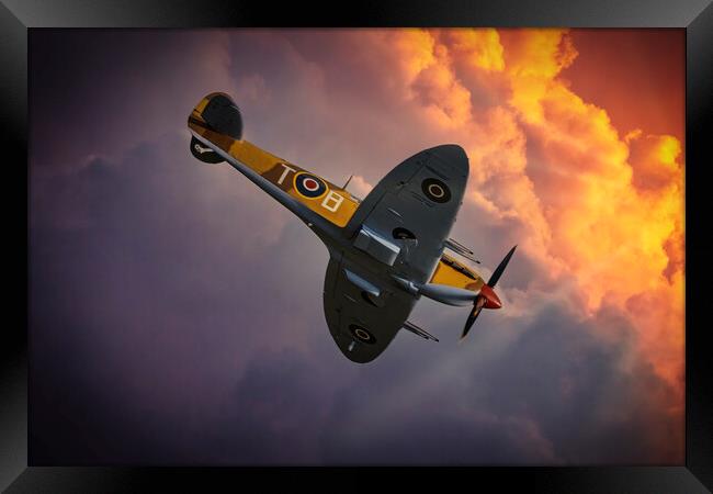 Spitfire Sunset Dive Framed Print by Derek Beattie