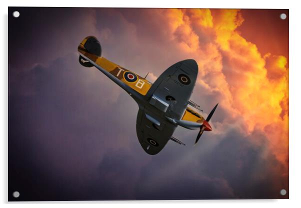 Spitfire Sunset Dive Acrylic by Derek Beattie