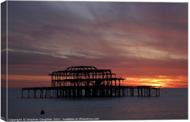 West Pier Sunset Canvas Print by Stephen Coughlan