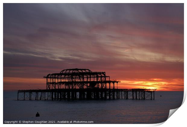 West Pier Sunset Print by Stephen Coughlan