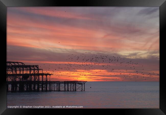 West Pier Sunset Framed Print by Stephen Coughlan