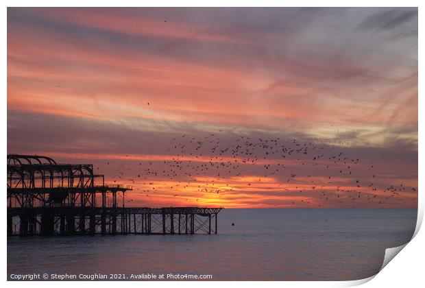 West Pier Sunset Print by Stephen Coughlan