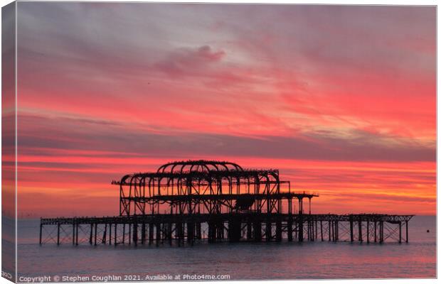 West Pier Sunset Canvas Print by Stephen Coughlan