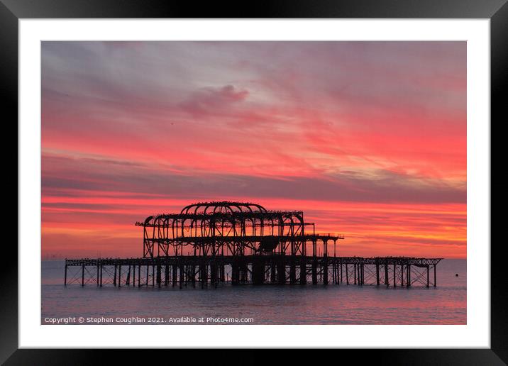 West Pier Sunset Framed Mounted Print by Stephen Coughlan