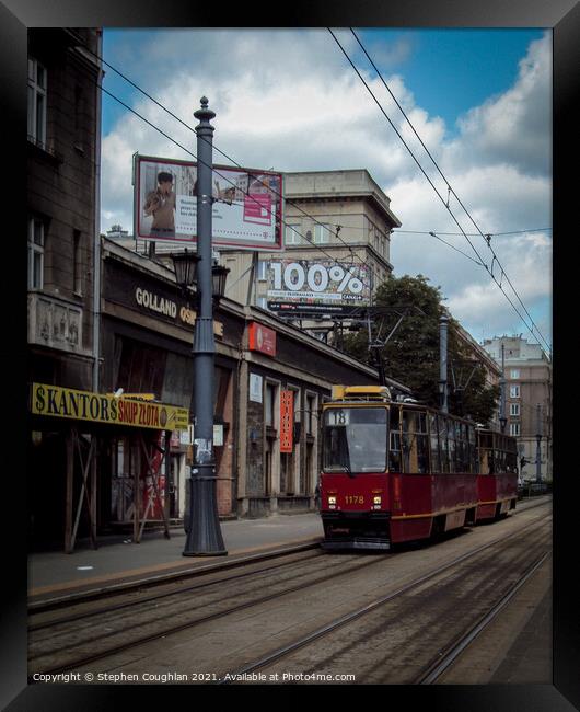 Tram in Warsaw Framed Print by Stephen Coughlan