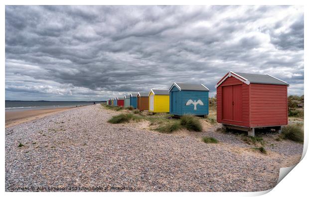 Findhorn Beach Huts Print by Alan Simpson