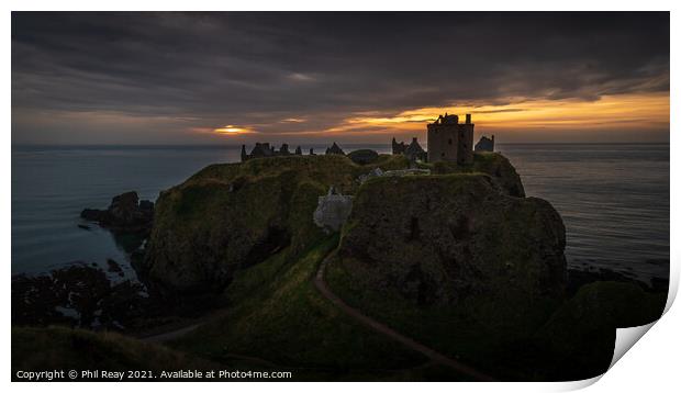 Dunnottar Castle at sunrise Print by Phil Reay