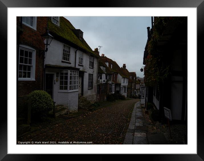 A Cobbled Rye Street in Autumn. Framed Mounted Print by Mark Ward