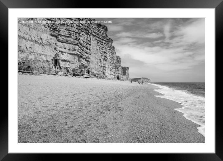 Black and white West Bay cliffs Framed Mounted Print by Christopher Keeley