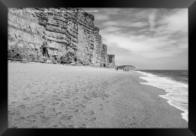 Black and white West Bay cliffs Framed Print by Christopher Keeley