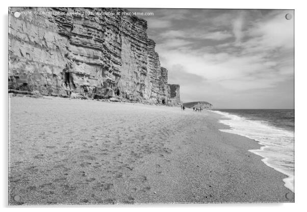 Black and white West Bay cliffs Acrylic by Christopher Keeley