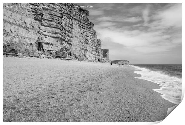 Black and white West Bay cliffs Print by Christopher Keeley