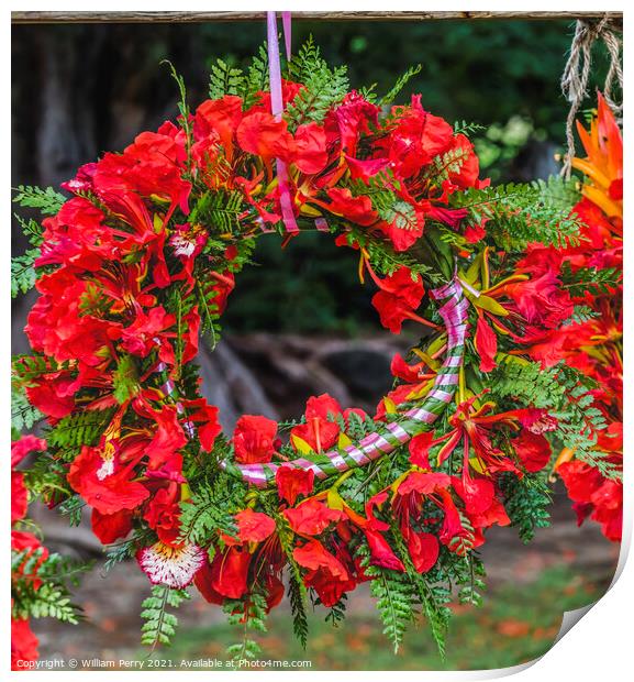 Tropical Flame Tree Flowers Christmas Headwreath Headpiece Moore Print by William Perry