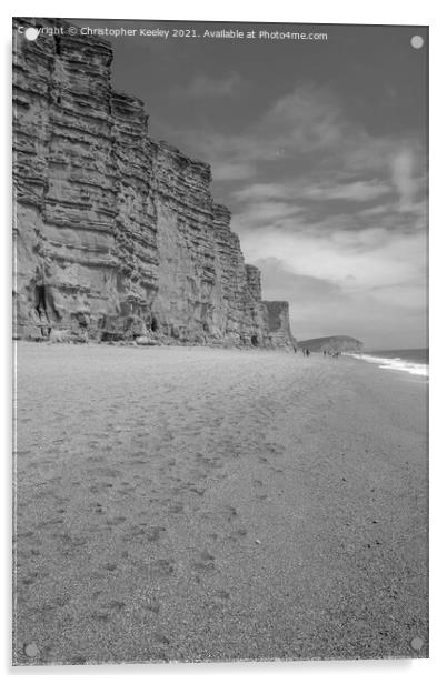 Black and white West Bay, Dorset Acrylic by Christopher Keeley