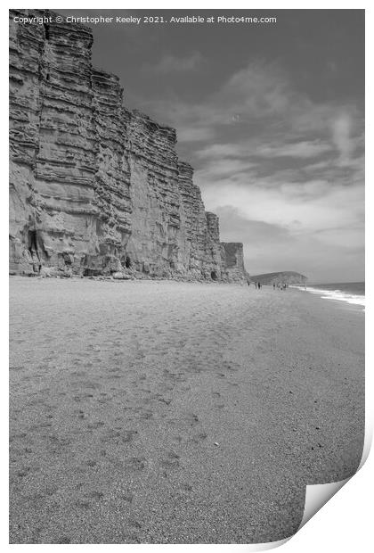 Black and white West Bay, Dorset Print by Christopher Keeley