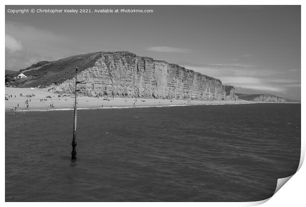 West Bay, Dorset, monochrome Print by Christopher Keeley