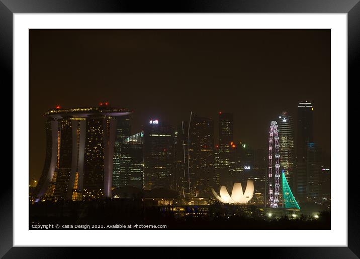 Nighttime City Skyline, Singapore Framed Mounted Print by Kasia Design