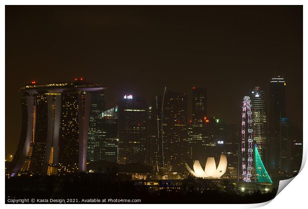 Nighttime City Skyline, Singapore Print by Kasia Design