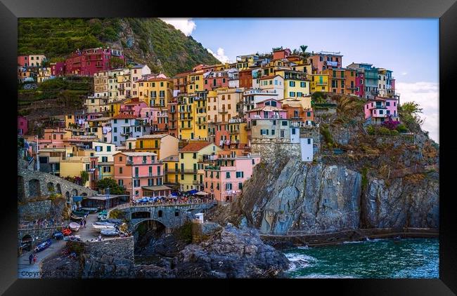 Picturesque Colorful Town of Cinque Terre, Italy. Framed Print by Maggie Bajada